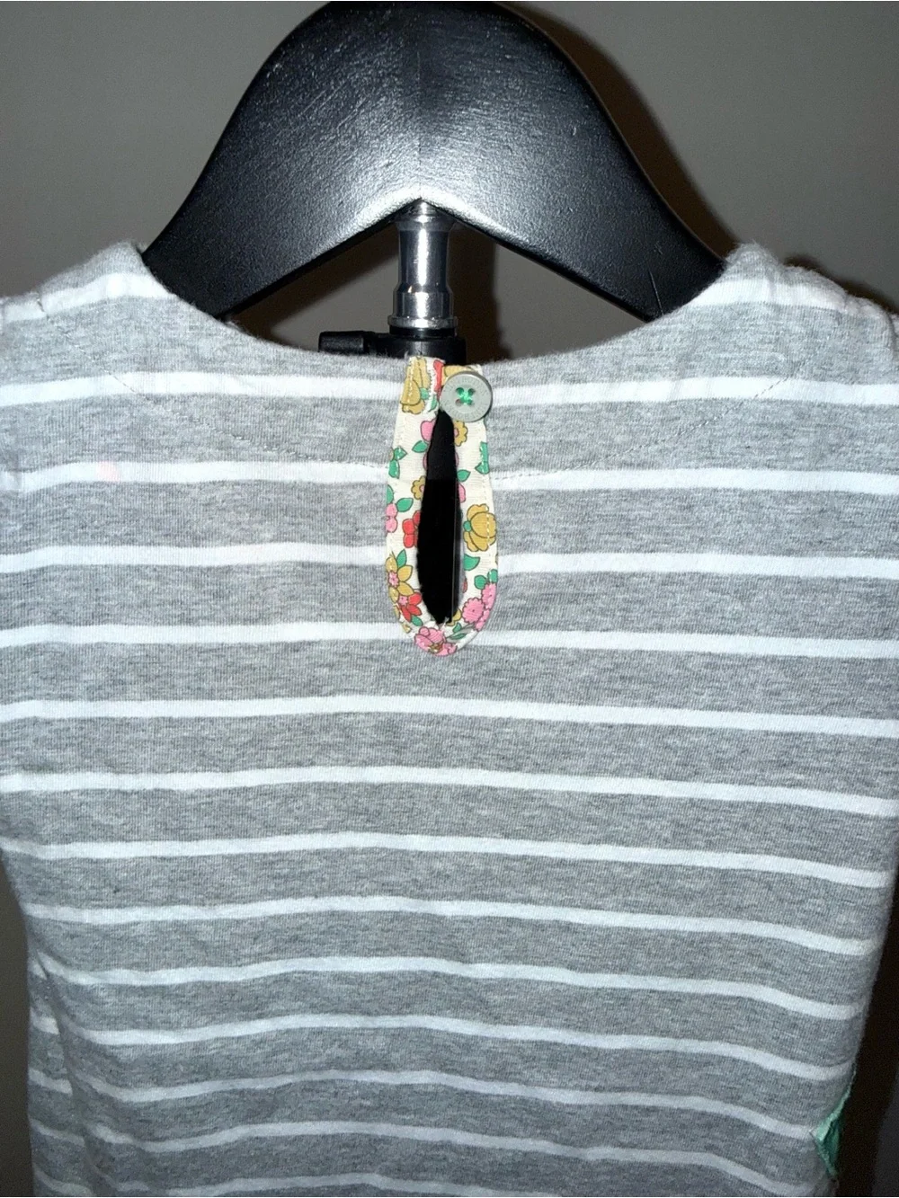Mini Boden striped dress with bird appliqué, size 1.5/2 years